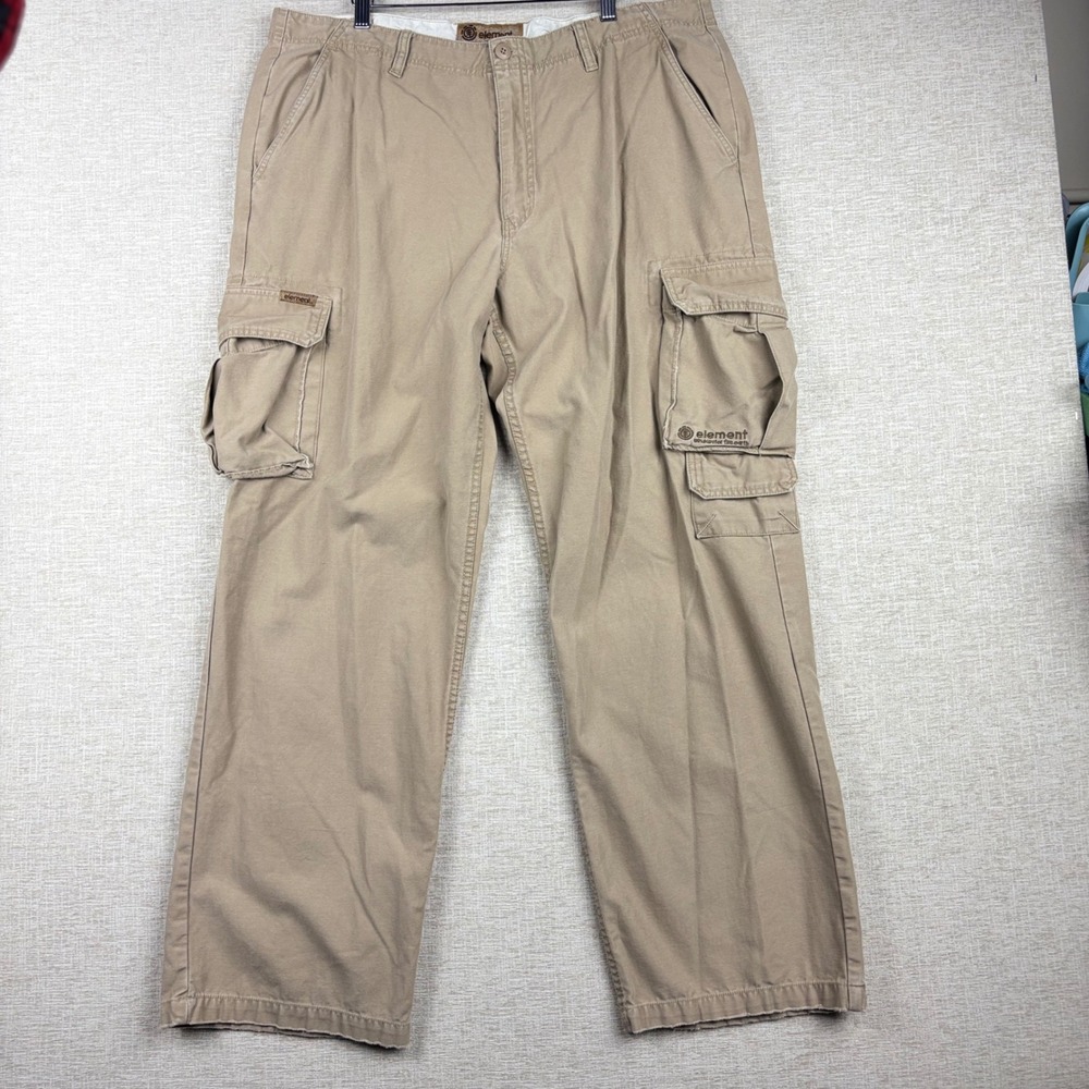 Element Wood & Thread Mens Khaki Tan Cotton Cargo Pants Y2K Relaxed Fit 38x32